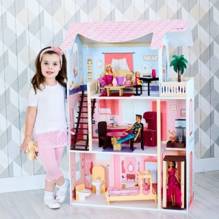 Деревянный кукольный домик "Эмилия-Романья", с мебелью 19 предметов в наборе, для кукол 30 см