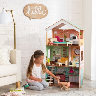 Деревянный кукольный домик "Дотти", с мебелью 17 предметов в наборе, свет, звук, для кукол 30 см