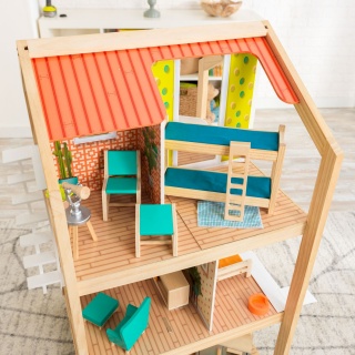 Деревянный кукольный домик "Ассембли", открытый на 360°, на колесиках, с мебелью 42 предмета в наборе, для кукол 30 см