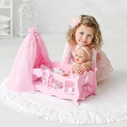 Кроватка - колыбелька для кукол с постельным бельем и балдахином, цвет: розовый