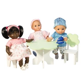 Набор мебели для кукол "Классика": стол + стулья, цвет: белый/салатовй