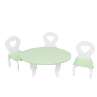 абор мебели для кукол Шик Мини: стол + стулья, цвет: белый/салатовый