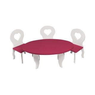 Набор мебели для кукол"Шик": стол + стулья, цвет: белый/ягодный