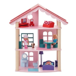 Деревянный кукольный домик "Роза Хутор", с мебелью 14 предметов в наборе, для кукол 15 см