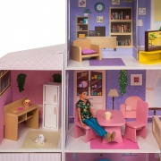 Деревянный кукольный домик "Фантазия", с мебелью 23 предмета в наборе и с гаражом, свет, звук, для кукол 30 см