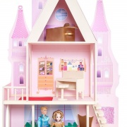 Деревянный кукольный домик "Розовый сапфир", с мебелью 16 предметов в наборе, для кукол 30 см