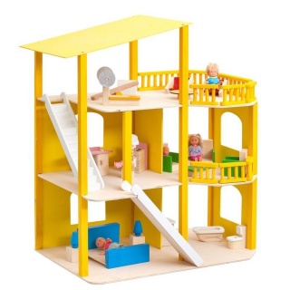 Деревянный кукольный домик "Солнечная Ривьера", с мебелью 21 предмет в наборе, для кукол 15 см