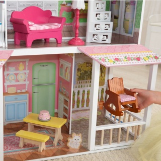 Деревянный кукольный домик "Карамельная Саванна", с мебелью 14 предметов в наборе, для кукол 30 см