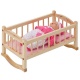 Деревянная кроватка-люлька для кукол, розовый текстиль - 2