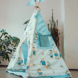 Детская палатка «Вигвам» голубой, в комплекте с ковриком и подушками