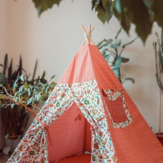 Детская палатка «Вигвам» коралловый, в комплекте с ковриком и подушками