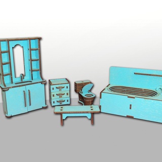 Набор мебели для кукольного домика ванная цветной