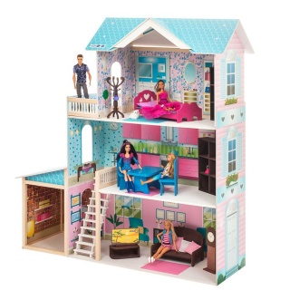 Деревянный кукольный домик "Беатрис Гранд", с мебелью 11 предметов в наборе и с гаражом, для кукол 30 см