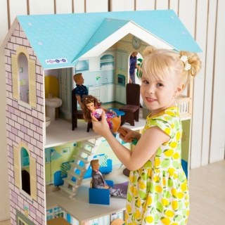 Деревянный кукольный домик "Лацио", с мебелью 16 предметов в наборе, для кукол 30 см